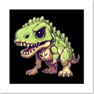 Green Scary Chibi T-Rex Isometric Dinosaur Posters and Art